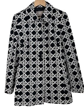 Banana Republic‎ Women's Navy Geometric Print Blazer Sz M Preppy Chic Classic